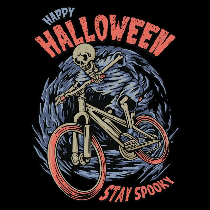 Halloween skeleton rides a bike