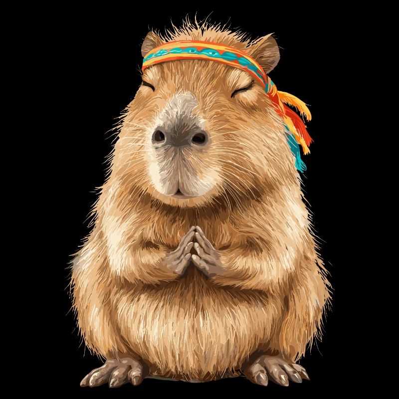 Capybara in meditation pose with headband