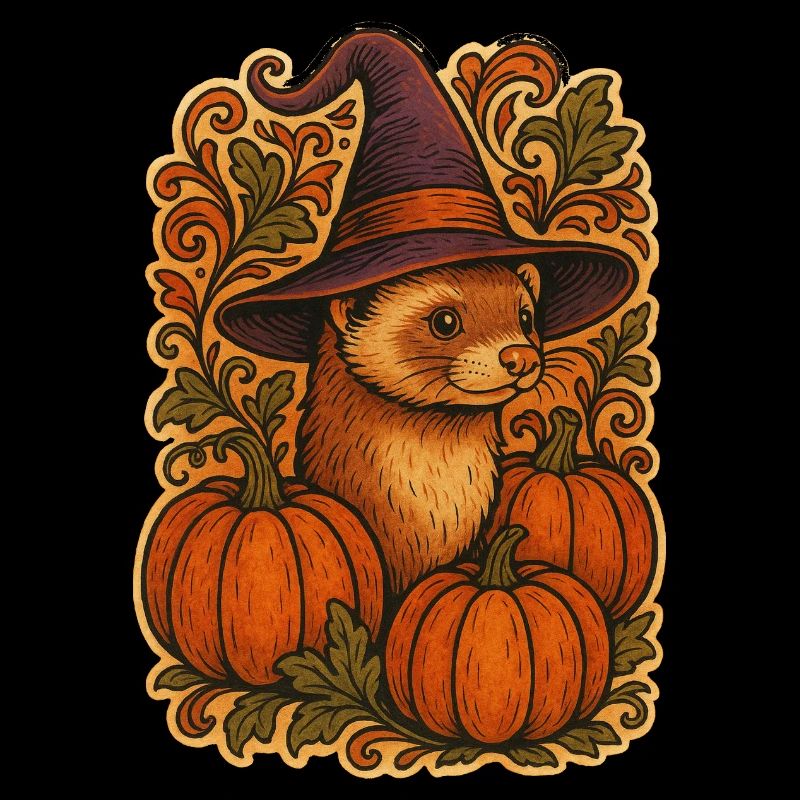 Pumpkin Witch Ferret Autumn