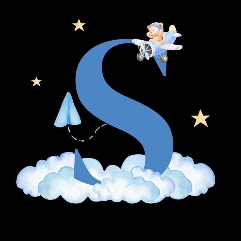 Letter s Blue Clouds Airplane Child