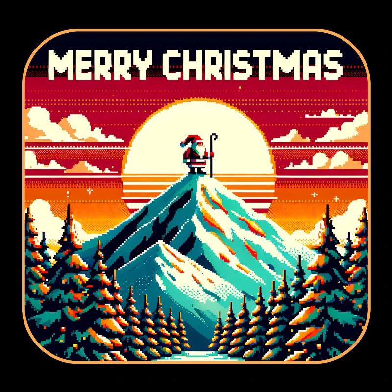 Santa Claus on the mountain with starry sky