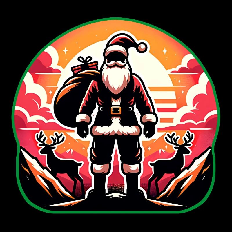 Weihnachtsmann mit Rentieren auf Bergspitze