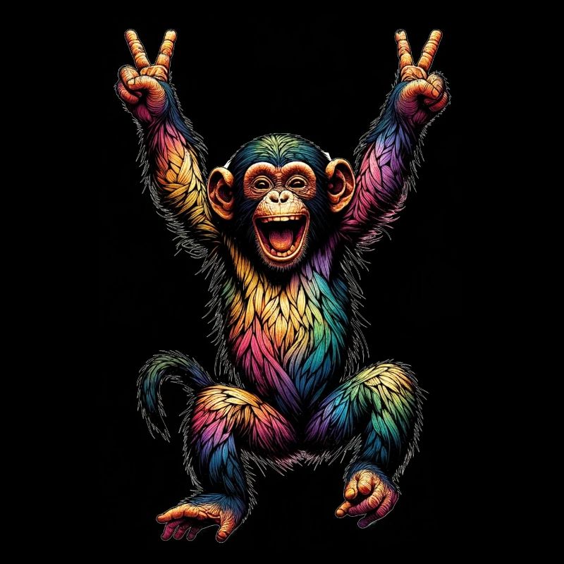 Rainbow Monkey Drapeau arc-en-ciel Rainbowcore