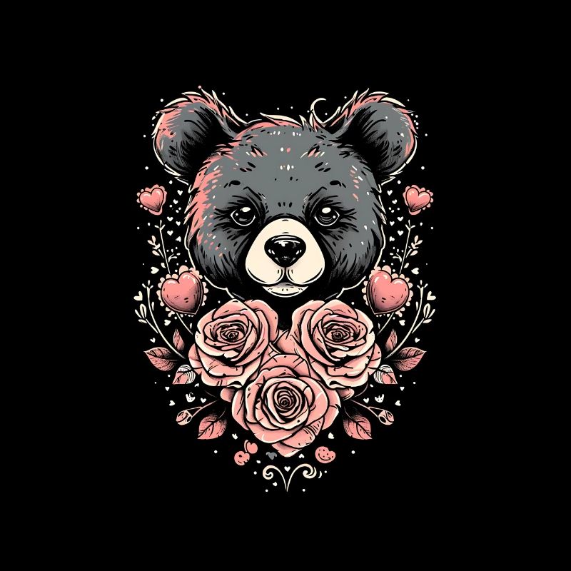 Entzückender Bär mit Rosen und Herzen
