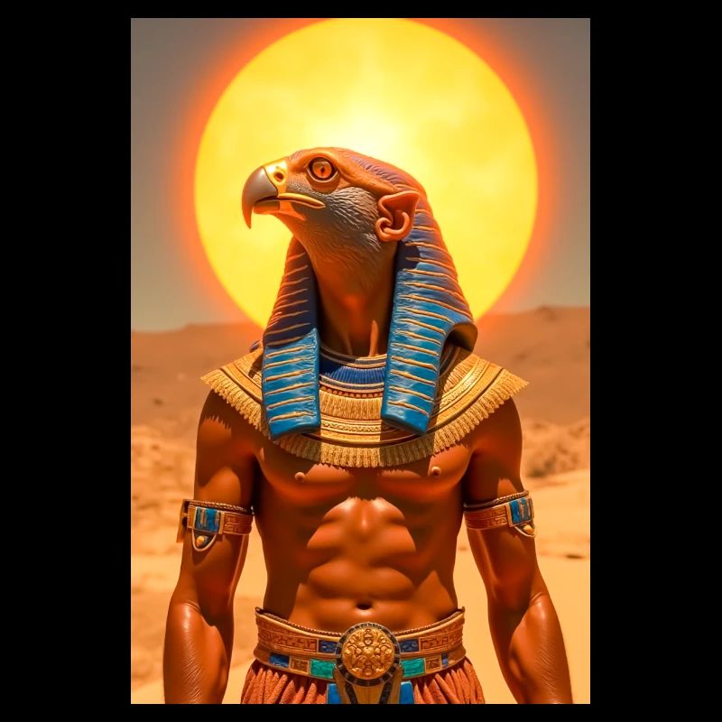 Ra, falcon-headed sun god with a glowing solar