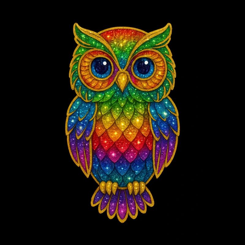 Regenbogen Eulen Glitzerkunst