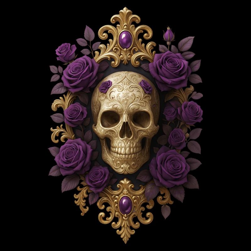 Tête de mort gothique fleurs violettes skull rock
