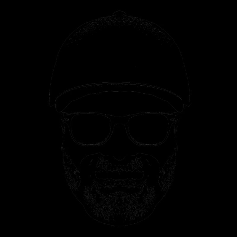 Funny grinning man baseball cap glasses beard teeth