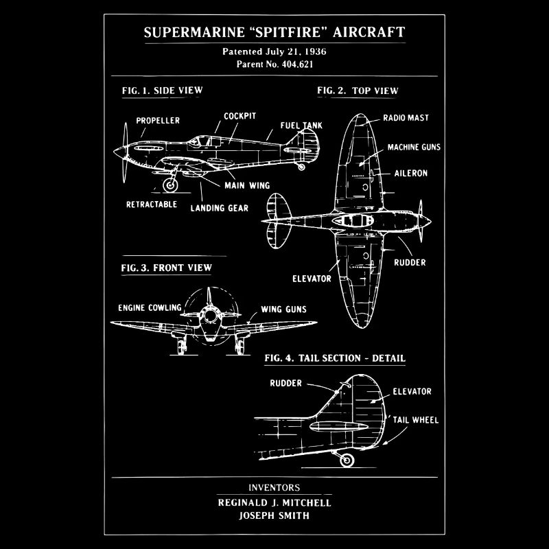 Plan vintage du chasseur Spitfire de la Seconde Guerre mondiale