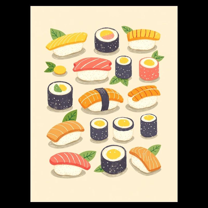 Lebendige Sushi-Sortiment-Illustration