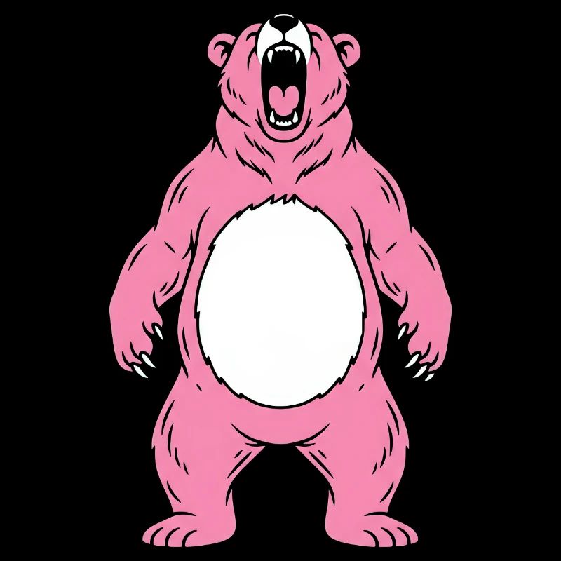 Pink Bear Roars With White Belly
