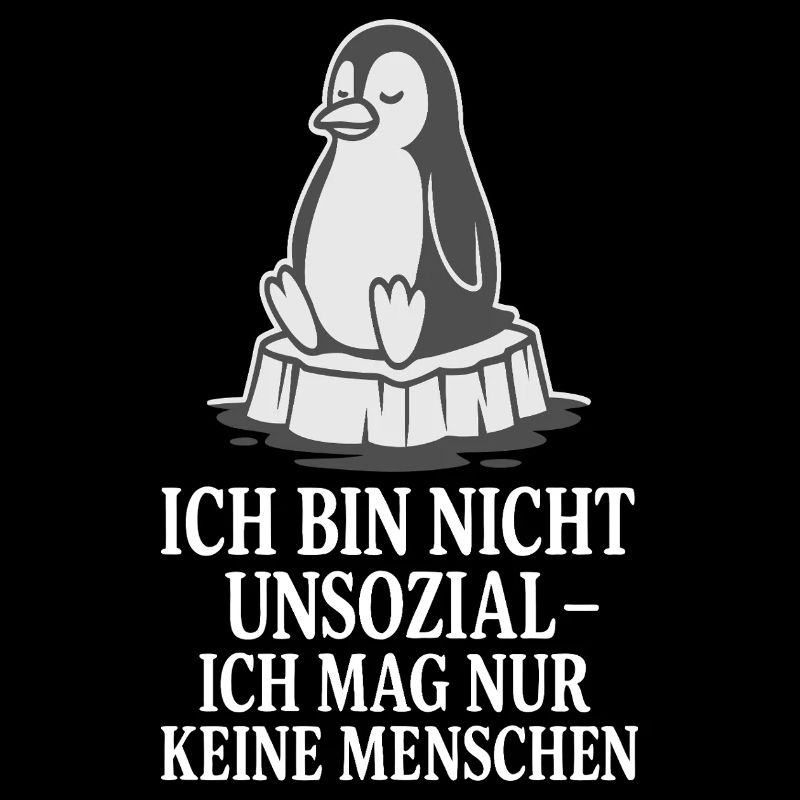 Pinguin auf Eis mit Spruch