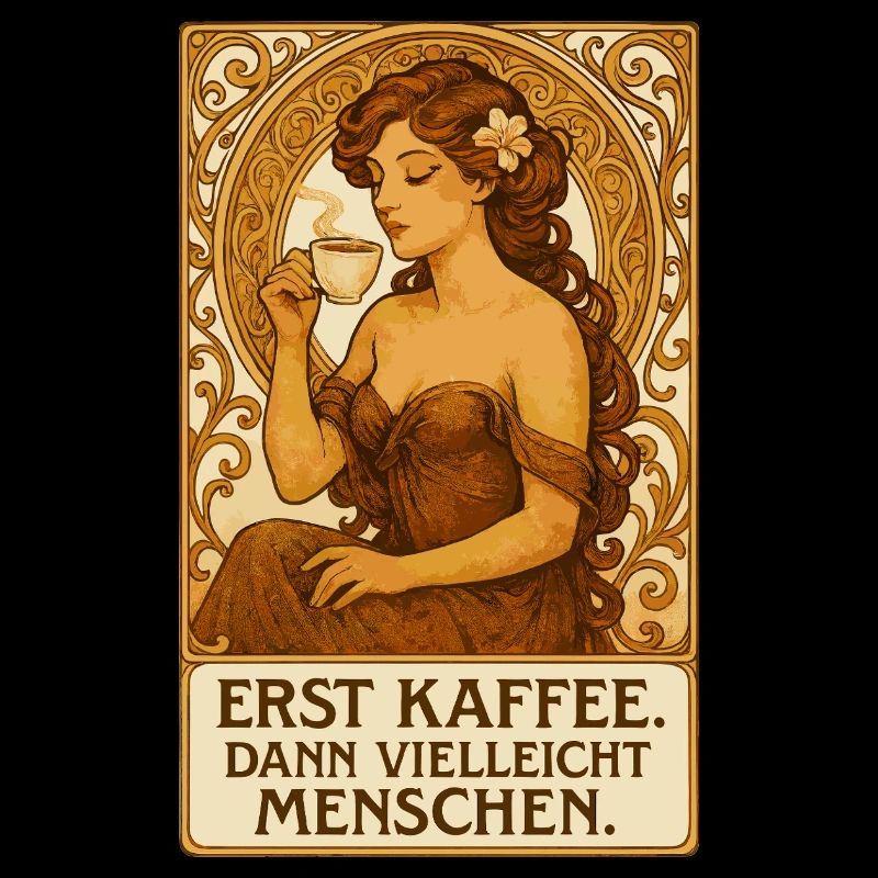 Erst Kaffee dann Menschen Art Nouveau Spruch