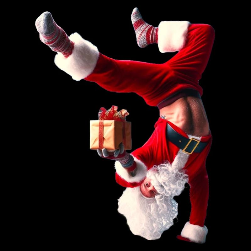 Humorvoller Weihnachtsmann mit Geschenk