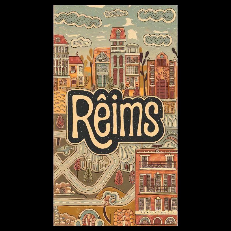 Reims Stadtbild Retro Illustration