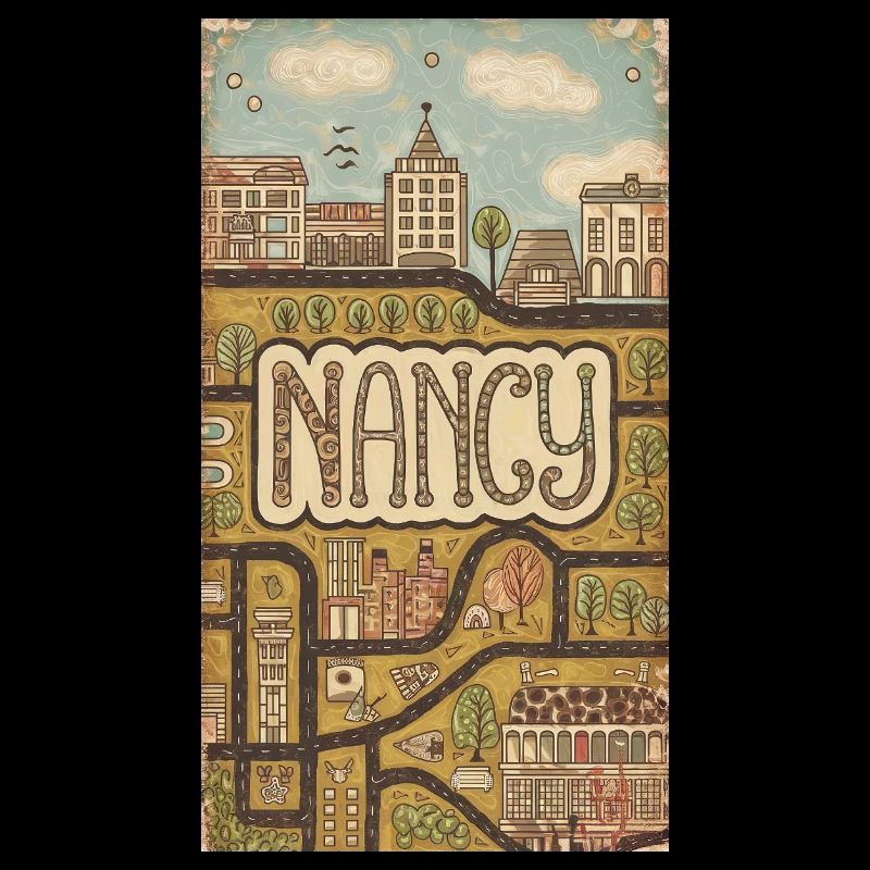 Paysage urbain de Nancy Rétro Carte Typographie