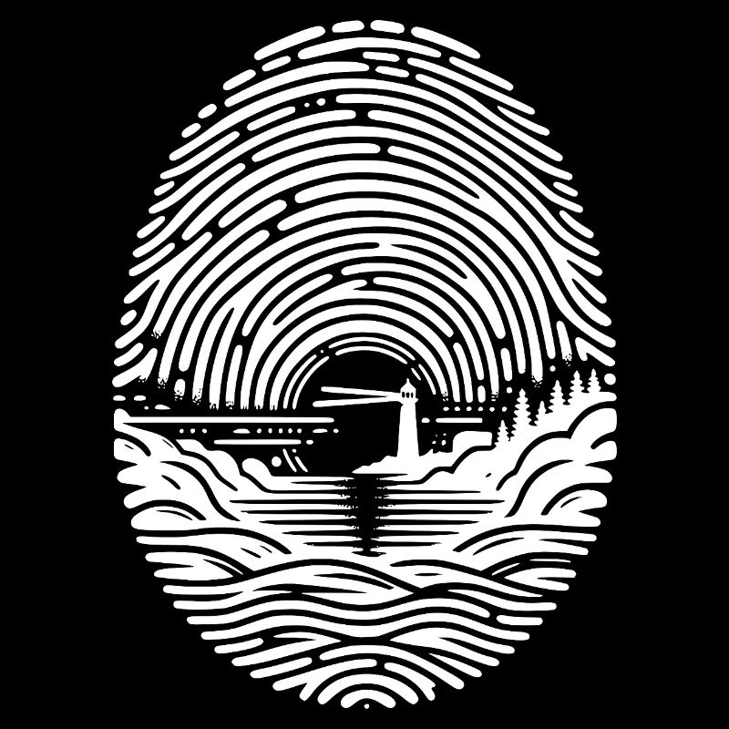 Paysage d’empreintes digitales avec phare côtier