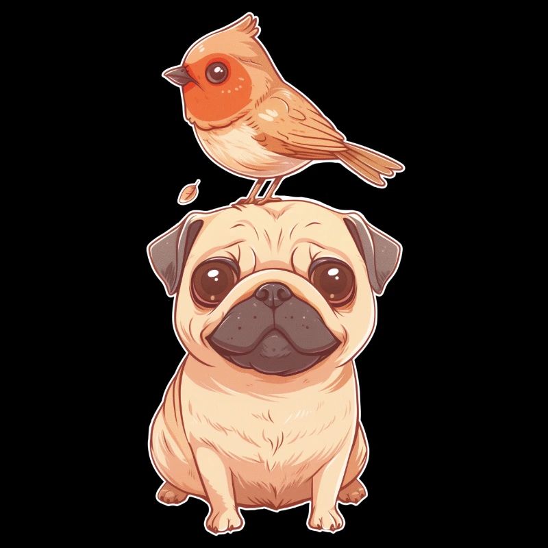 Mops mit Vogel