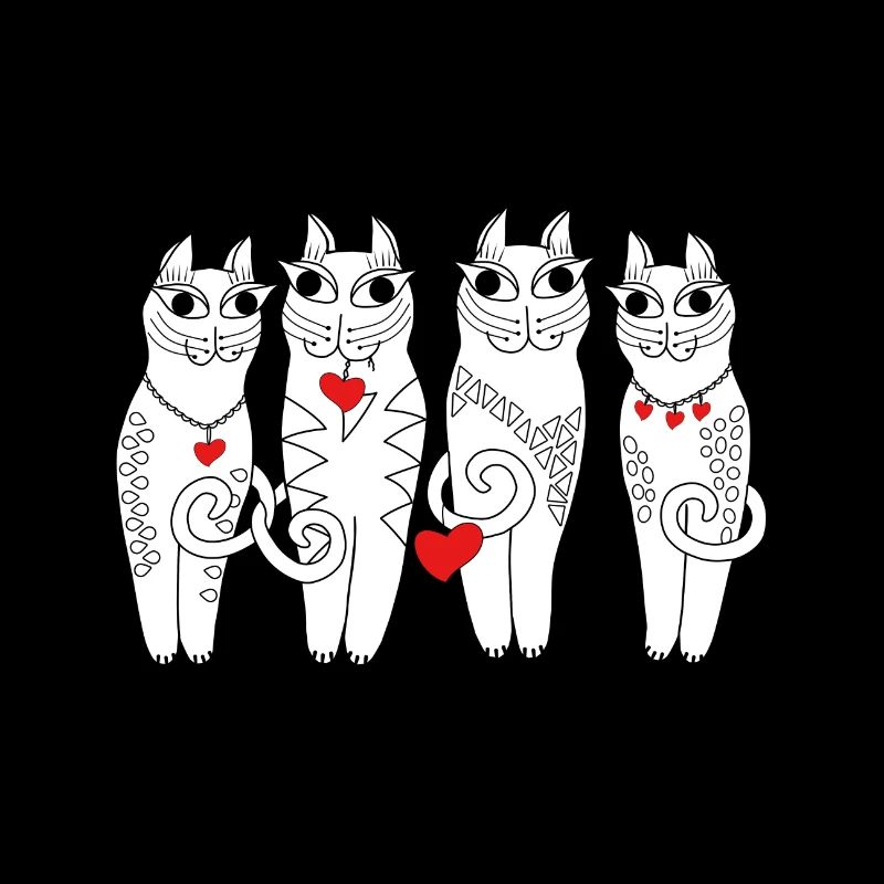 Vier verliebte weiße Katzen, Pärchen, abstrakt