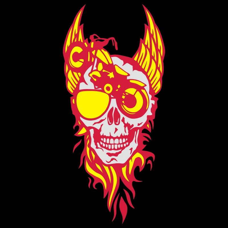 death head skull motorcycle wing flame fire