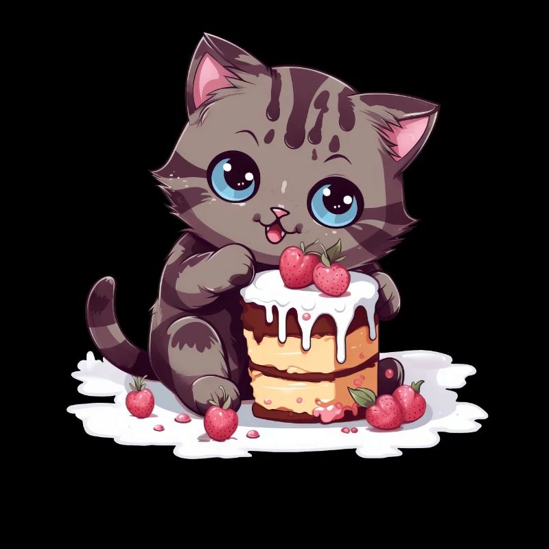 Cherry pie delight: Cute cartoon cat nibbles