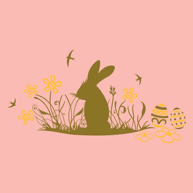 Easter bunny with Easter Eggs and flowers