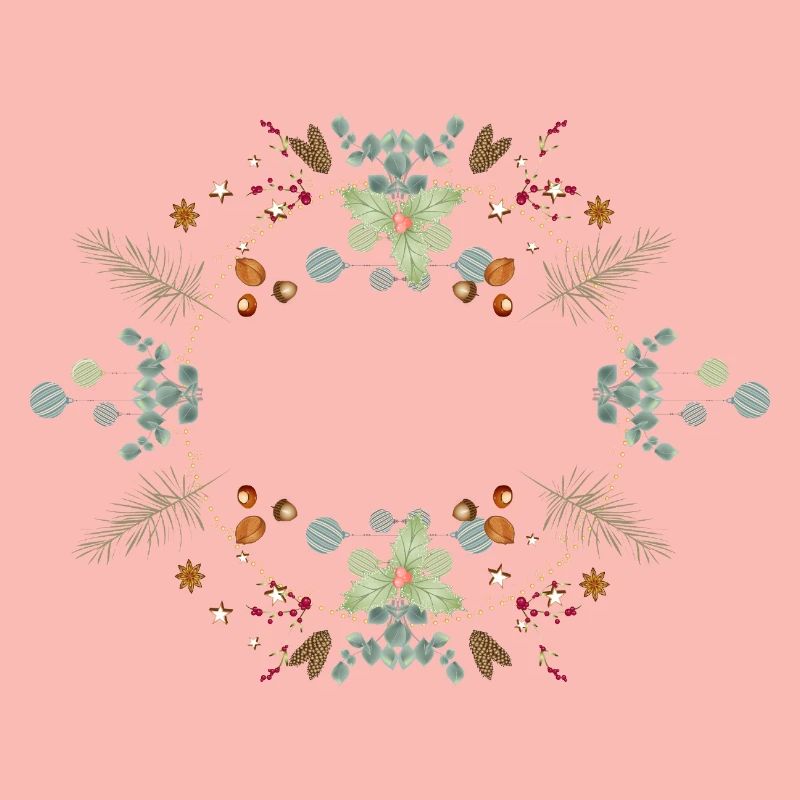 Delicate Christmas frame with nuts and wintergreen