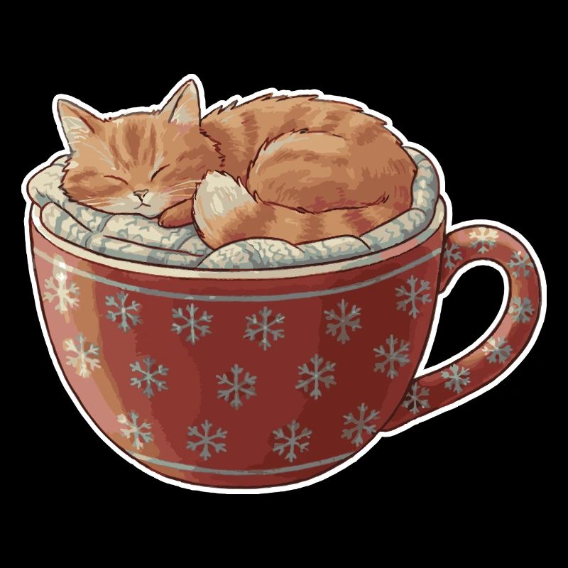 Sleeping cat in Christmas mug