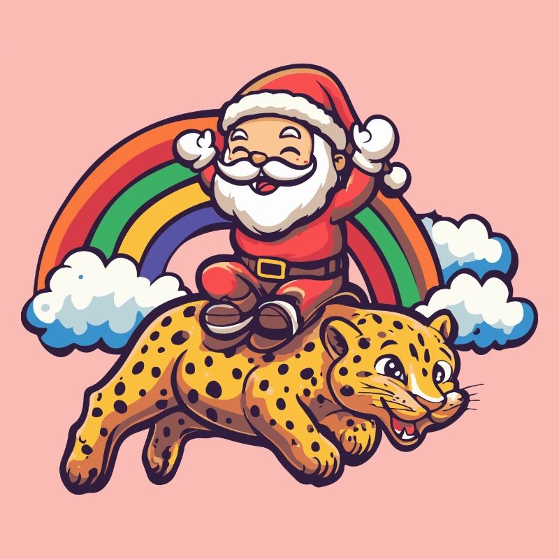 Leopard Weihnachtsmann Regenbogen