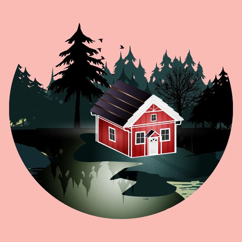 petite maison suédoise rouge à l'orée de la forêt