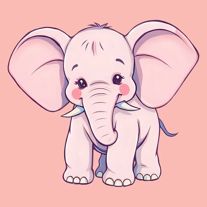 Éléphant rose ludique avec queue bleue