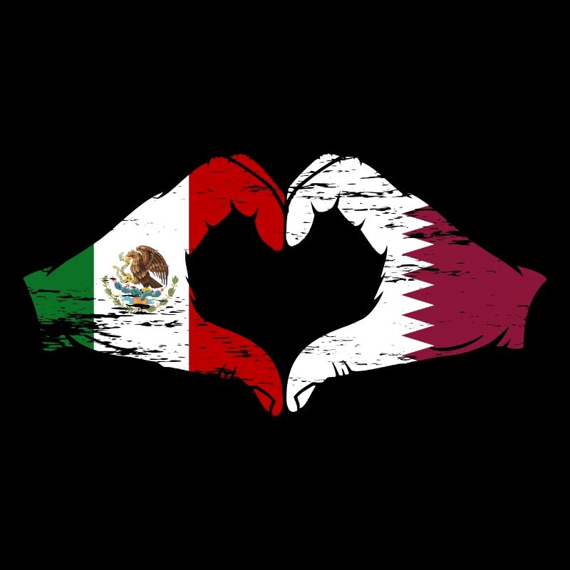 Mexique Qatar drapeau mains forme de coeur utilisé