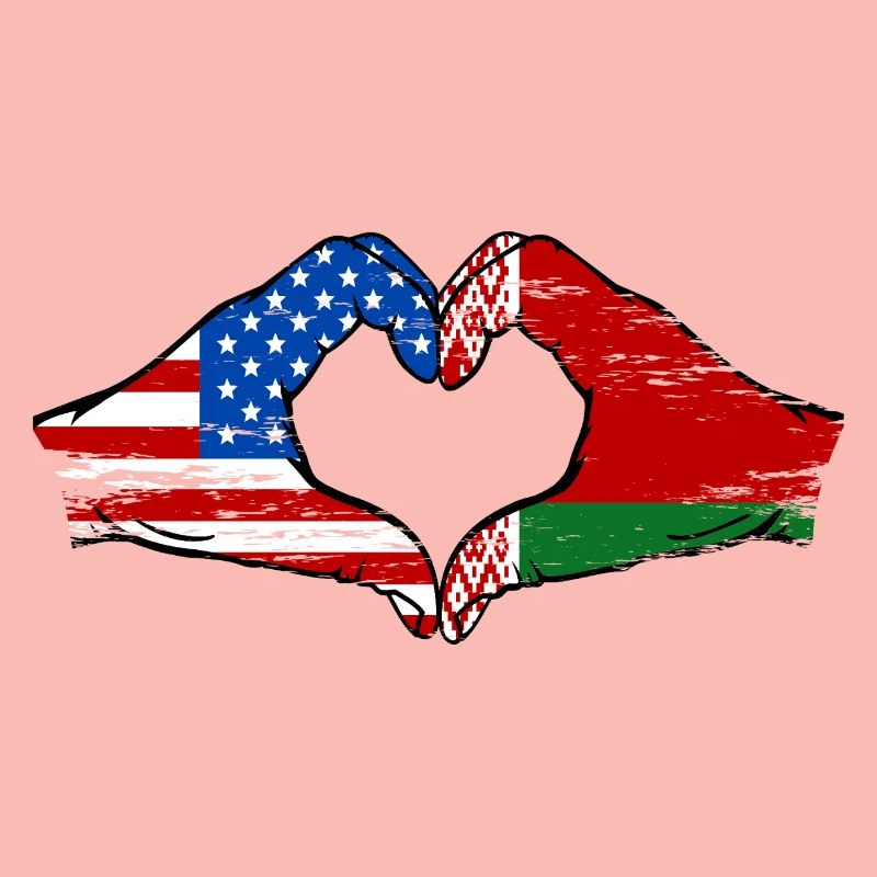États-Unis Biélorussie drapeau mains forme de coeur utilisé