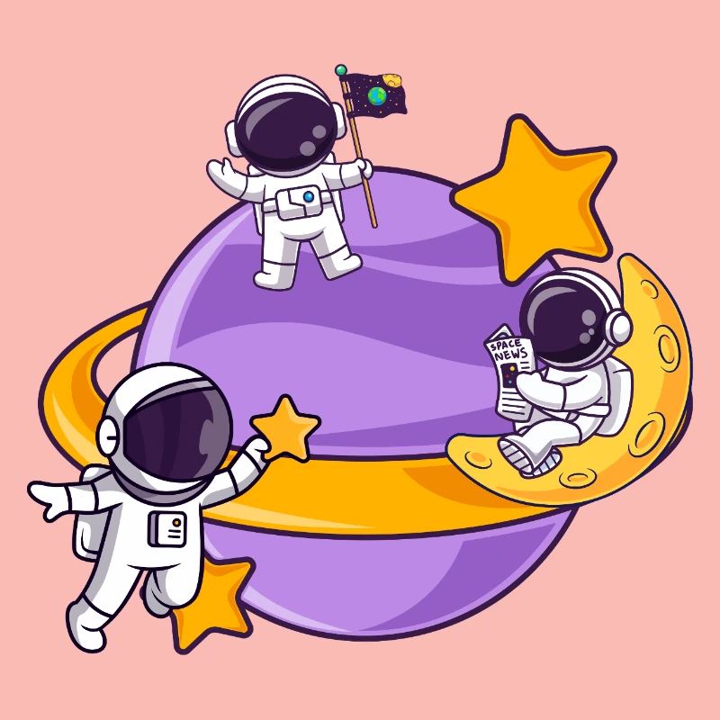 Astronaut team in space moon sphere