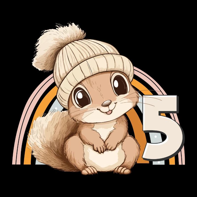 5. Geburtstag Eichhörnchen Regenbogen Süß Niedlich