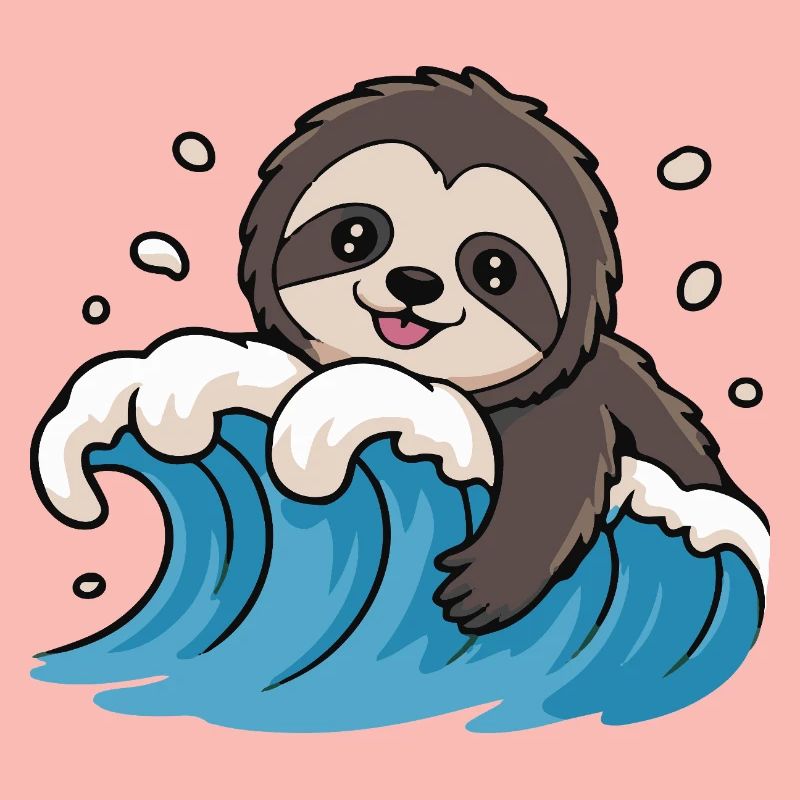 Sloth Surf on Ocean Wave