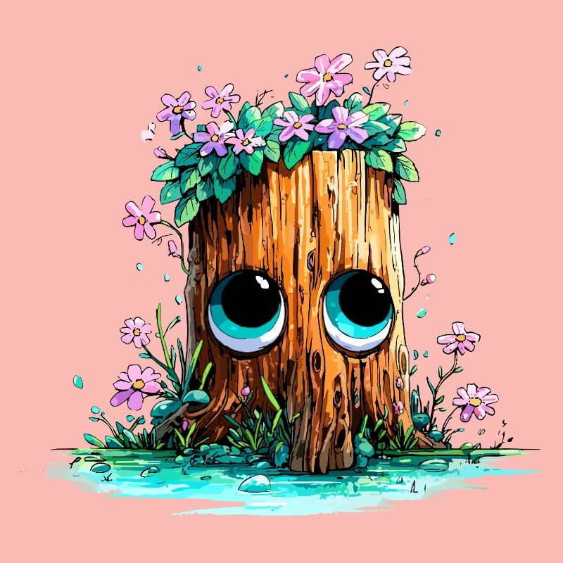 Souche de forêt aux yeux de fleurs