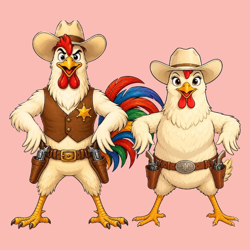 Coq et poulet dans le Far West