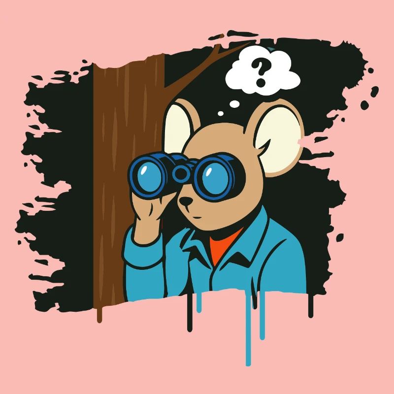 Neugierige Maus mit Fernglas im Comic Stil