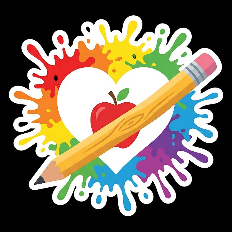 Lehrer Herz Regenbogen Apfel Buntstift Schule