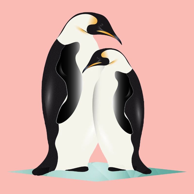 Two elegantly drawn penguins