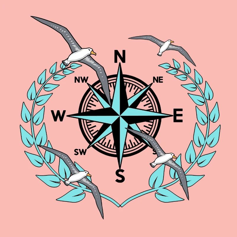 Kompass Windrose Möwen Nautik Maritim Seefahrt