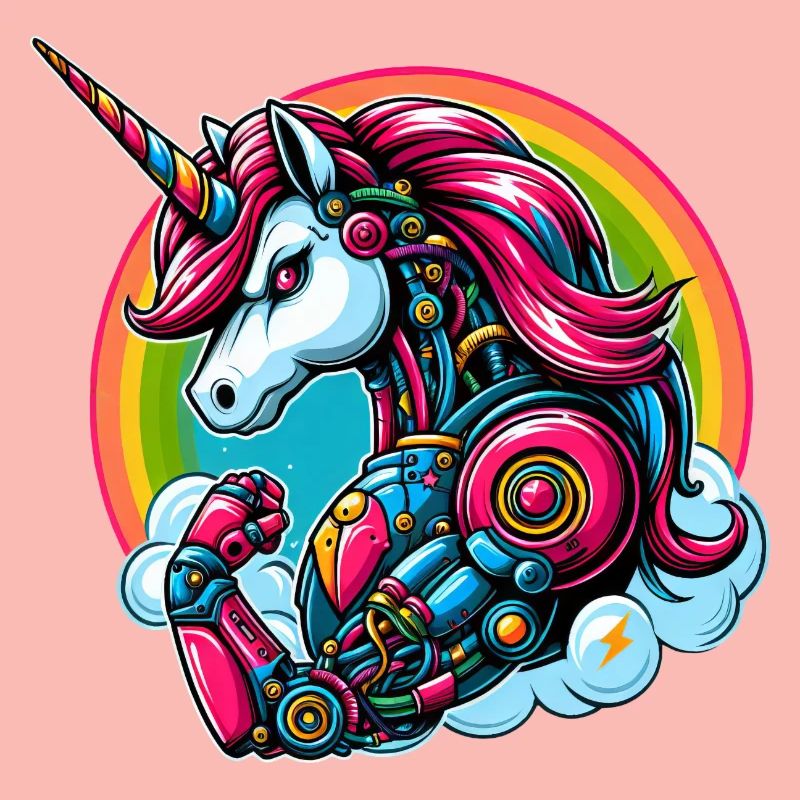 Einhorn Roboter Cyborg Regenbogen Science Fiction