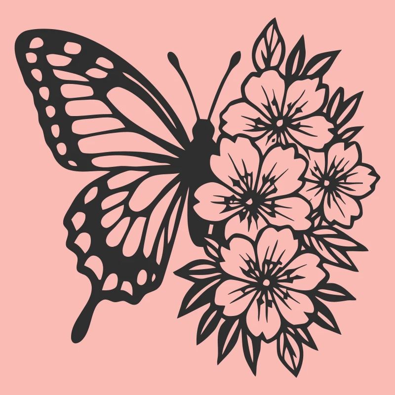 Composition élégante de papillon et de fleurs