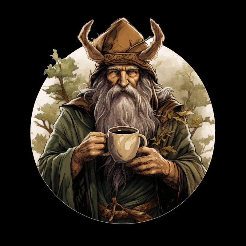 Druide Mit Kaffee Fantasy RPG Shirt