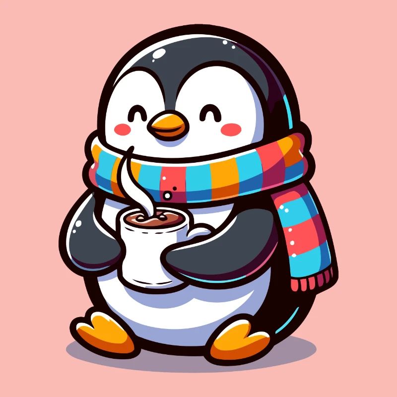 Pingouin charmant avec écharpe colorée