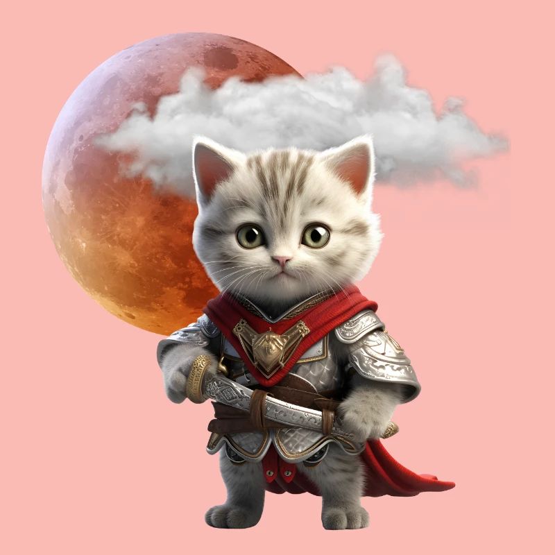 Knight Kitten Under Lunar Moon
