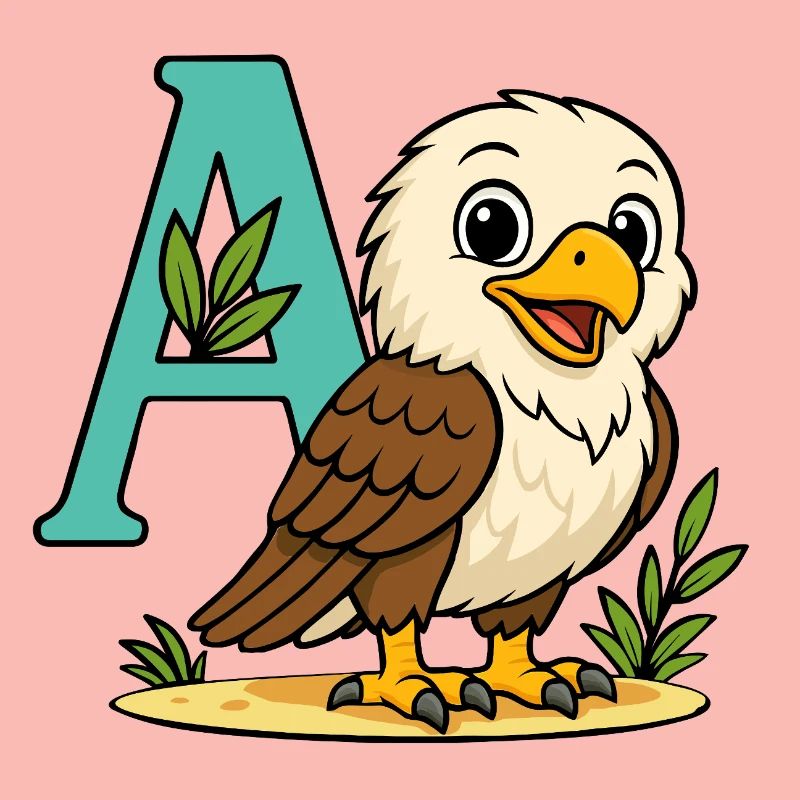 Cute Eagle with Initial A and Foliage