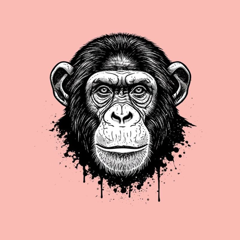 Black and White Monkey Face Illustration