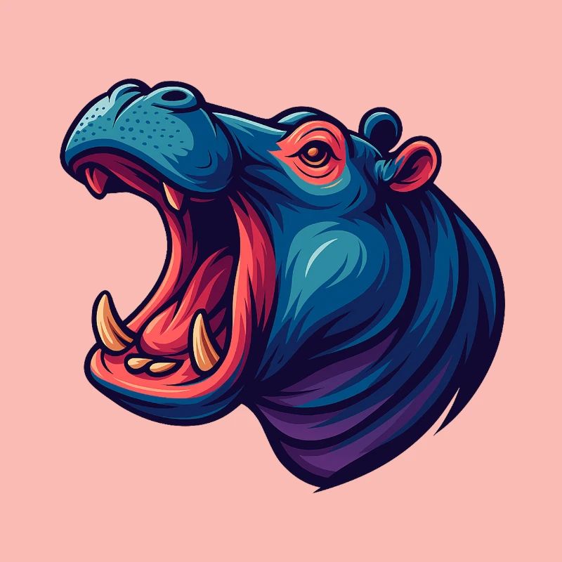Neon hippo with an open muzzle